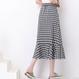 High Waist Plaid Buttocks Side Split Mermaid Japan Style Black Elegant Jupe Skirts