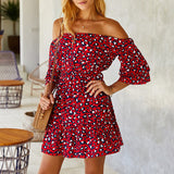 Sexy Off Shoulder Leopard Print Casual Ruffle Short Sundress Summer Beach Mini Dress