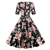 Retro Ruched V Neck Wrap Vintage Floral High Waist Summer Half Sleeve Elegant Party Pinup Midi Dress