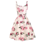 Women Floral Print Sleeveless Summer Tank Polyester Pin Up Style Pleated Vintage Midi Flower Dress