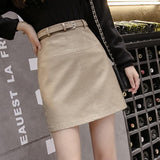 Women A-line Mini Skirts Fashion Korean Style Vintage PU Leather All-match Ladies High Waist Short Skirt