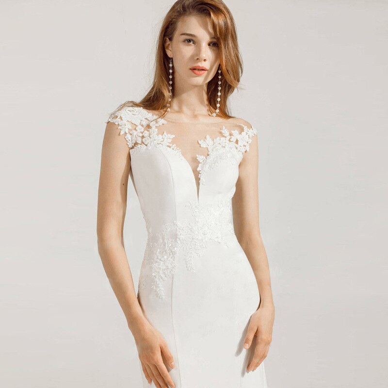 New Women O-Neck Sleeveless Mermaid Backless Wedding Dresses Luxury  Appliqued Crystal Lace White Bridal Gowns