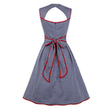 Houndstooth Print Vintage Cotton Summer Criss Cross High Waist Backless Elegant Ladies Dress