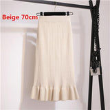 Elastic Women Pencil Warm Office Wear Elegant Knitted Straight Mid-Long Bodycon Skirt