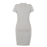 Gray Women Short Sleeve Cold Shoulder Solid Basic Design Asymmetrical Hem Loose Dresses