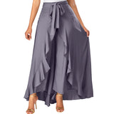 Short Front Long Back Party Skirts Irregular High Low Grey Side Zipper Tie casual Wild Front Overlay Pants Ruffle Long Skirt