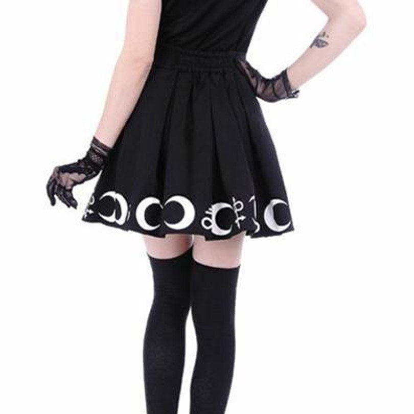 Streetwear Witch Skirts Moon Print Harajuku Punk Rock Y2K Summer Women High Waist Grunge Pleated Mini Skirt for Gothic Girls