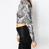 Spring Sequined T Shirt Short Tops Sexy Slim Nightclub DS Costumes Jazz Dance Wear Bling Shiny Clothes