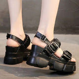 Pleated Chunky Platform Sandals Buckle Wedges Slippers Woman 9cm High Heel Summer Sandalias