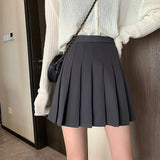 Ladies A-line Pleated Skirts Korean Style Solid Color All-match Women High Waist Casual Short Skirts