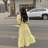 Ruffle Hem Belted Midi Dress Round Neck Short Puff Sleeve Summer Dress