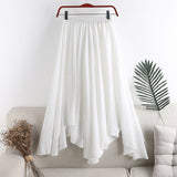 2021 Korean Style Irregular Skirt Retro Femme Jupes Solid Color Women Summer Black White High Waist Linen Midi Skirt falda