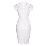 2021 Elegant Lace Bandage Office Dress High Waist Vintage Women Cap Sleeve Bodycon Party Night Pencil Dresses Slim Fit Ladies