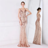 Women Strap Party Maxi Dress Sexy V Neck Evening Dress Gold Sequin Long Prom Dress
