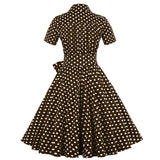 2021 Polka Dot Print Turn-down V Collar Midi Tunic Dress Summer Rockabilly Belt 50s Short Sleeve A Line Casual Dresses For Women