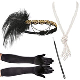 4 Pcs/Set 1920s Great Gatsby Party Costume Accessories Set Flapper Feather Headband Pearl Necklace Gloves Cigarette Holder