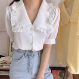 New Woman Blouse Chic Casual Loose Short Sleeve Chiffon Blouse Single-breasted Shirts Streetwear