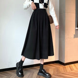Women High Waist Casual Korean Style All-match Ladies Elegant A-line Long Skirt