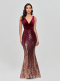 Sequined Sleeveless V-neck Mermaid Sparkle Party Gowns New Women Prom Dress