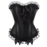 Women Sexy Lace Bow Overbust Corset Wedding Lingerie Top Burlesque Waist Cincher Body Shaper Lace Up Corset Bustier Plus Size