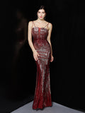 Slash Neck Sleeveless Shinning Sequin Sexy Mermaid Cocktail Dress Women Formal Full Length Stretch Slim Party Prom Gowns