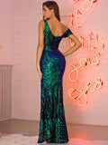 Sequins Women Cocktail Short Sleeve Formal Dress V-neck Sexy Split Floor-length Party Prom Gown