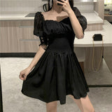 2020 New Arrival Summer Gothic Girls Dress Black Women Short Sleeve Sexy Club Female Slash Neck A-Line Party Dresses