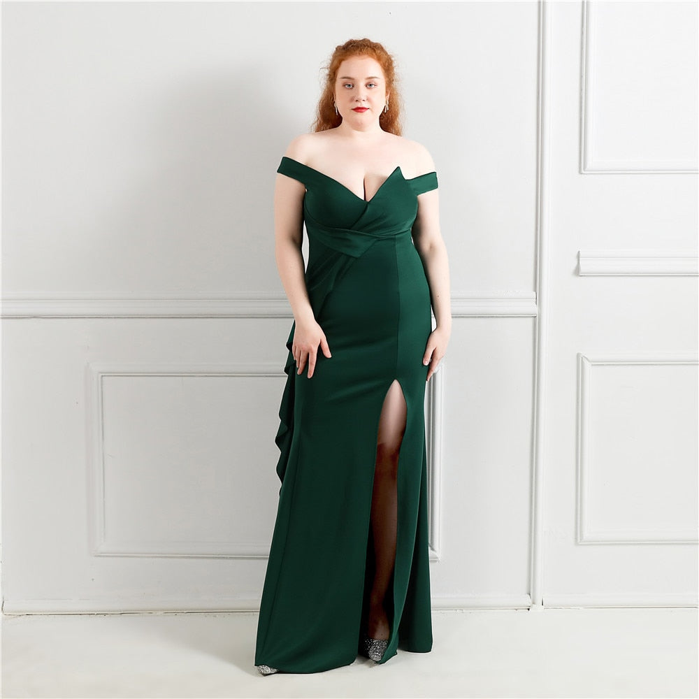 Plus Size Off Shoulder Fomal Evening Dress Sleeveless Elastic Knitting Party Sexy Mermaid Prom Gowns Dress