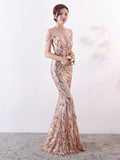 New Off-The-Shoulder Elegant Mermaid Prom Sequin Formal Party Dress Vestido Sexy Long Gown
