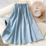 New Arrival Women Summer Denim Long Cotton Denim Material High Waist A-Line Skirt