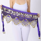 Women Sweet Bellydance Hip Scarf With Gold Coins Skirts Wrap Noisy Egyptian Dancing Hand Crocheted Bead Velvet Waist Belt