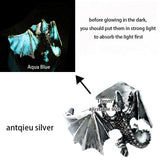 Adjustable Gothic Punk Dragon Vintage Silver Plated Luminous Glow In the Dark Pterosaur Ring For Halloween
