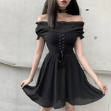 2021 Elegant Party Off Shoulder Mini Dress Women Black Mesh Chiffon Bandage Slim Clothing Gothic Streetwear Fashion Sexy Dress