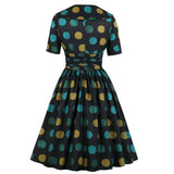 Elegant Polka Dot Women hort Sleeve High Waist Robe Pin Up Swing Retro Vintage Dresses