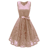 1950s Pink Lace V Neck Sleeveless Swing Jurken Elegant Evening Party Formal Dinner Dress