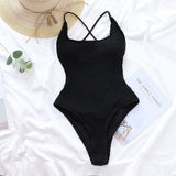 Sexy Red Backless High Leg Cut Women Swimwear One Piece Swimsuit Ribbed Padded Bather Bathing Suit
