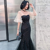 Tulle Flared Sleeve Evening Party Dress Elegant Mermaid Embroidery Evening Dress Formal Occasion Women Dress Long Robe Gowns