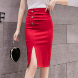 Office Lady High Waist Spring Fashion Single-breasted Solid Color Women Knee-length Pencil Skirt