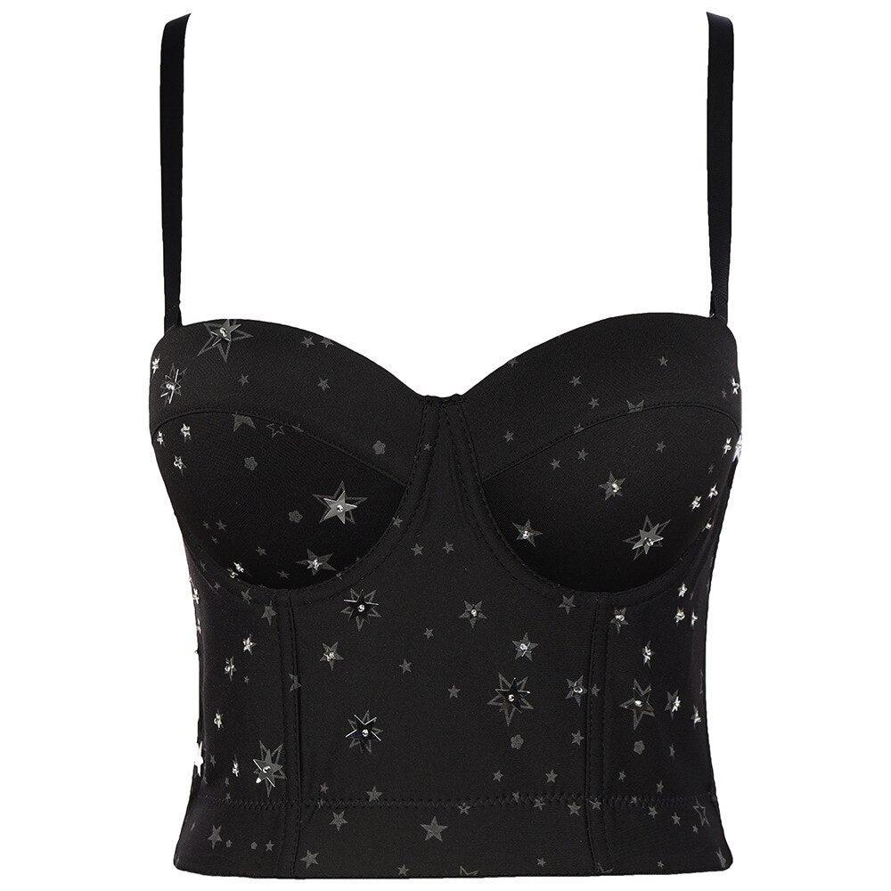 Sexy Korean Sequins Women Crop Tops Party Camis Cropped in Bra Spaghetti Strap Corset With Cups Push Up Bustier