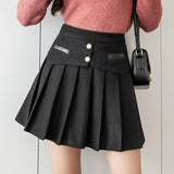 Ladies Elegant A-line Pleated Skirts Korean Style Vintage Woolen All-match High Waist Women Casual Mini Skirt