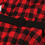 Gingham Vintage Dress Elegant Women Turn Down Collar Button Up Rockabilly 50s Style Red Plaid Cotton Dresses with Belt