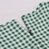 2022 Retro Knee Length Green Plaid 50s Dress for Women Clothes Square Neck High Waist Short Sleeve Summer Flare Pleated Dresses