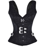 Gothic Steampunk Waist Trainer Overbust Black Jacquard Waist Cincher Bustier Corset