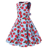 2021 Tunic Midi Kids Baby Girl 50s Vintage Dress Sleeveless Cherry Strawberry Dresse High Waist Floral Retro Dress for Girl