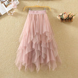 Women A-Line Mesh High Waist Solid Tutu Casual Skirt Slim Streetwear