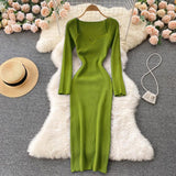 Strapless Ribbed Knitted Bodycon Dress Women Winter Long Sleeve Midi Sweater Dress Clothes