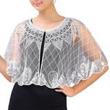 1920s Shawl Beaded Sequin Deco Evening Cape Bolero Flapper Cover Up See-through Scalloped Hem Party Shawl