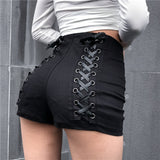 Black Women High Waist Lace-up Denim Shorts Gothic Hip Hop Femmen Back Ripped Summer 2020 Women Streetwear Solid Female Outfit