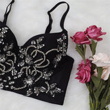 Crop Top Women Top With Pointed Cups Sexy Beaded Rhinestone Cropped NightClub Party Corset Push Up Bustier Camis Built in Bra