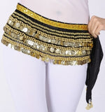 Multi-Rows Gold Coin Beads Belly Dance Skirt Wrap Gift Idea Dance Shows Party Night Out Shining Velvet Hip Scarf Skirt Dancewear